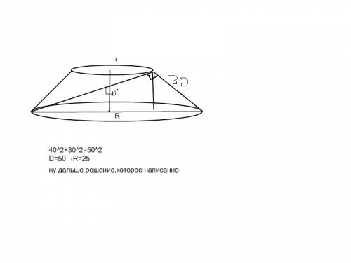 Найдите, чему равна осевого сечения и полной поверхности усеченного конуса, образующая равна 30 см, 