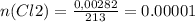 n (Cl2) = \frac{0,00282}{213} = 0.00001