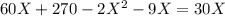  60X+270-2X^2-9X=30X 