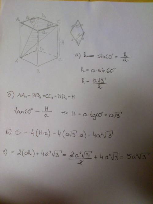 Основанием прямого параллелепипеда abcda1b1c1d1 является ромб adcd, сторона которого равна а и угол 