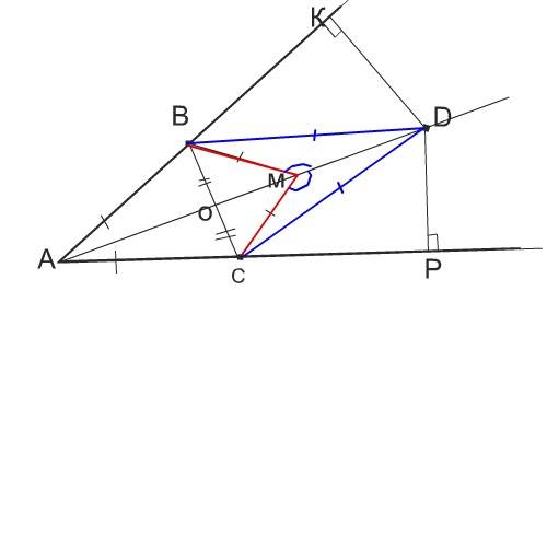 На сторонах угла а отмечены точки в и с так, что ав=ас.точка м лежит внутри угла а , и мв= мс. на пр
