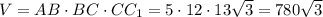 V=AB\cdot BC\cdot CC_1=5\cdot12\cdot13\sqrt{3}=780\sqrt{3}