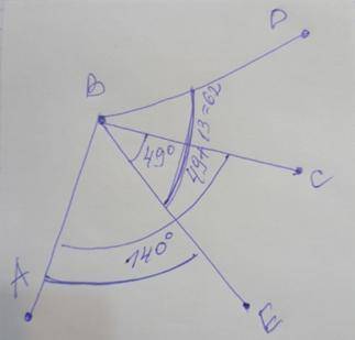 Угол ebc равен 49 градусам, что составляет 35% угла авс. угол dbe больше угла ebc на 13 градусов.най