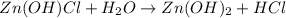 Zn(OH)Cl + H_2O \to Zn(OH)_2 + HCl