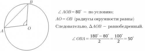 Уколі з центром у точці о проведено хорду ав ,аов дорівнює 80 градусів знайдіть ова​