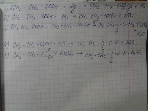 Ch3-ch2-cooh + mg = ch3-ch2-cooh + br2 = ch3-ch2-cooh + ch3-ch2-ch2oh = ch3-ch2-cooh + kcl = ch3-ch2