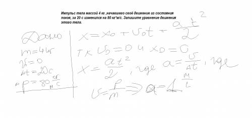 Импульс тела массой 4 кг ,начавшего своё движение из состояния покоя, за 20 с изменился на 80 кг*м/с