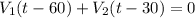 V_1(t-60)+V_2(t-30)=0