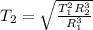 T_2=\sqrt{\frac{T_1^2R_2^3}{R_1^3}}