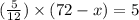 ( \frac{5}{12} ) \times (72 - x) = 5