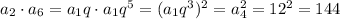 a_2\cdot a_6=a_1q\cdot a_1q^5=(a_1q^3)^2=a_4^2=12^2=144