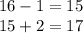 16-1=15\\15+2=17