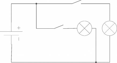 Нарисуйте схему соединения батарейки, двух лампочек и двух ключей, при которой включение и выключени