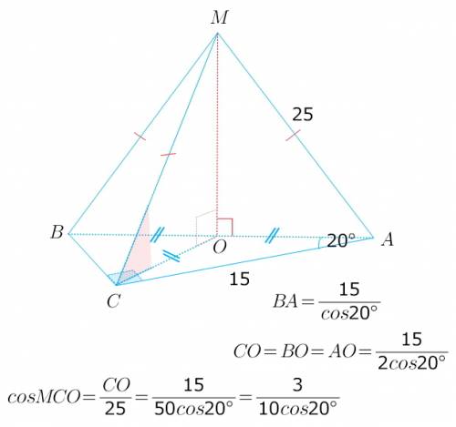 Треугольник abc - прямоугольный ( угол с=90 градусов), угол а=20 градусов, ac=15 см. точка м удалена