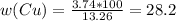 w(Cu)=\frac{3.74*100}{13.26}=28.2