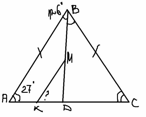 Дано: abc-прямоугольный треугольник ab=bc bd-биссектриса m (принадлежит) bd k (принадлежит) ac mk ||