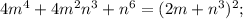 4m^4+4m^2n^3+n^6=(2m+n^3)^2;