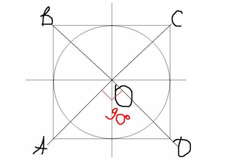 Окружность с центром о проходит через центр квадрата аbcd и касается сторон bc и cd. найдите угол ao
