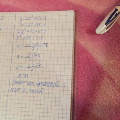 Y=2x²+4x+6 определить: 1)наибольшее(наименьшее) значение 2)точки пересечения с ох и оy 3)при каких з