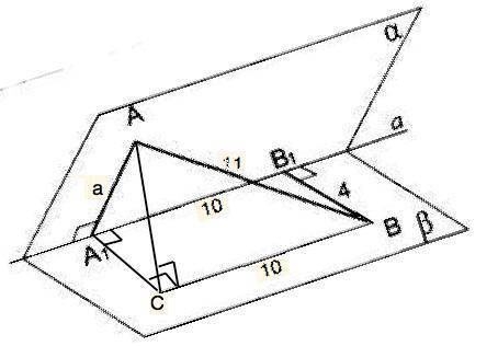 Мне ! угол между плоскостями α и β равен 60 градусов. найдите аа₁, если ав = 11, аа₁в₁ = 10.