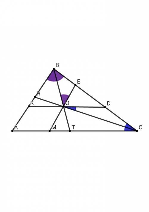 60 в треугольнике abc биссектрисы, проведенные из вершин b и с пересекаются в точке o. прямая, прове
