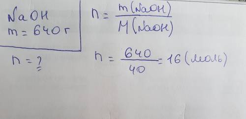 Яка кількість речовини міститься в 640 г натрій гідроксиду?