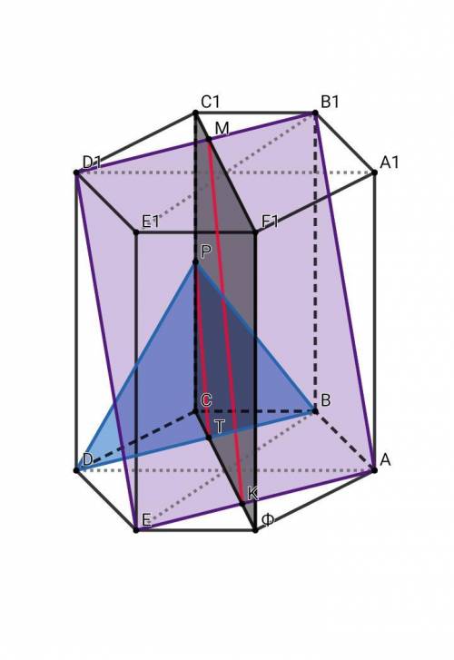 Дана правильная шестиугольная призма abcdefa₁b₁c₁d₁e₁f₁. точка p - середина бокового ребра cc₁. найд