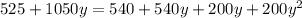 525+1050y=540+540y+200y+200y^2