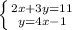 \left \{ {{2x+3y=11} \atop {y=4x-1}} \right.