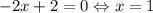 -2x + 2 =0 \Leftrightarrow x = 1