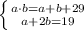 \left \{ {{a\cdot b=a+b+29} \atop {a+2b=19}} \right