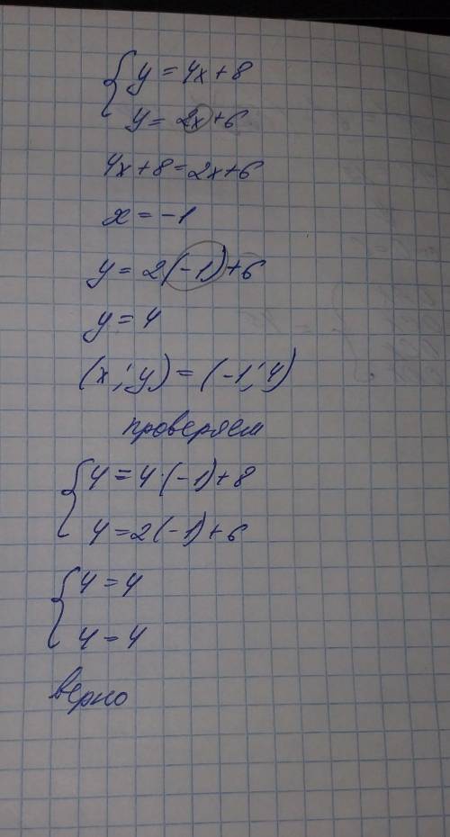 Реши графически систему уравнений: {y=4x+8 {y=2x+6