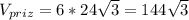 V_{priz} =6*24\sqrt{3} =144\sqrt{3}