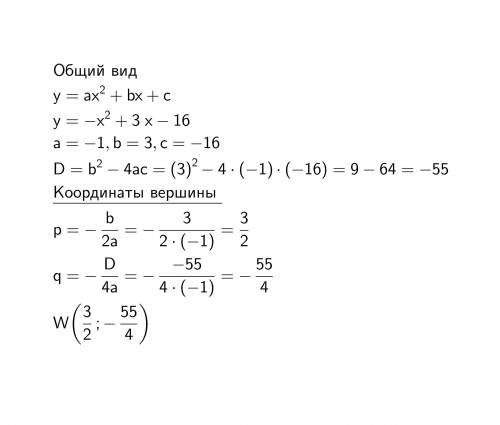 Найди координаты вершины параболы :   y =- 1x^2 + 3x −16​