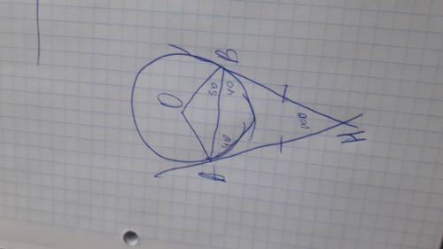 Две прямые касаются окружности с центром о в точках а и в и пересекаются в точке е. найдите угол меж
