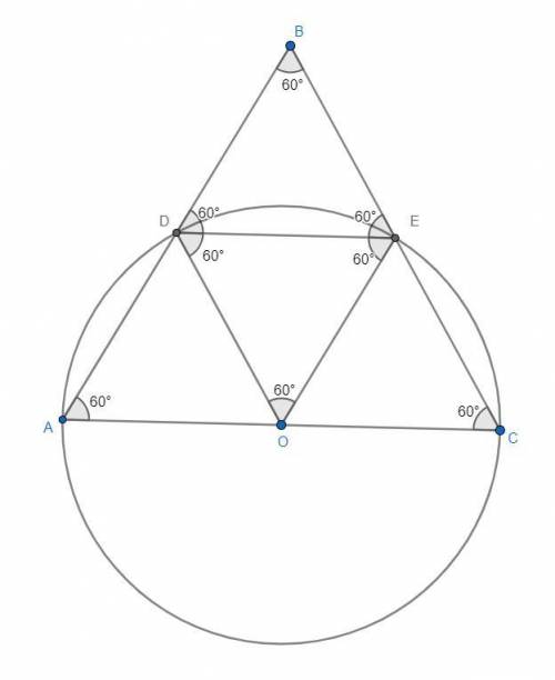 Сторона равностороннего треугольника ac длиной 10 см является диаметром окружности. окружность перес