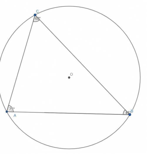 Вершины треугольника abc делят описанную около него окружность на дуги ab, bc, ca, длины которых отн