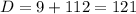 D=9+112=121