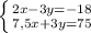 \left \{ {{2x-3y=-18} \atop {7,5x+3y=75}} \right.