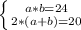 \left \{ {{a*b=24} \atop {2*(a+b)=20}} \right.