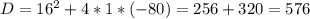 D=16^2+4*1*(-80)=256+320=576