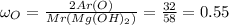 \omega_{O} = \frac{2Ar(O)}{Mr(Mg(OH)_2)} = \frac{32}{58} = 0.55