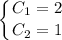 \displaystyle \left \{ {{C_1=2} \atop {C_2=1}} \right.