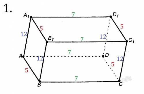 1. в прямоугольном параллелепипеде стороны основания равны 5 см и 7 см. длина боковогоребра 12 см. н