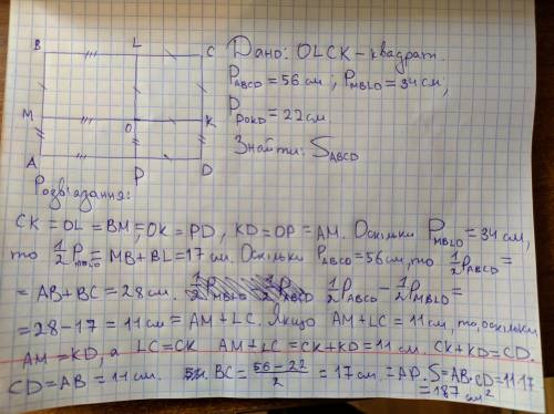 Прямоугольный лист бумаги p которого равен 56 см разделили на четыре части , одна из которых— квадра