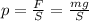 p=\frac F S=\frac {mg}{S}