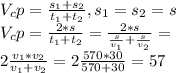 V_cp=\frac{s_1+s_2}{t_1+t_2}, s_1=s_2=s\\ V_cp=\frac{2*s}{t_1+t_2}=\frac{2*s}{\frac{s}{v_1}+\frac{s}{v_2}}=\\ 2\frac{v_1*v_2}{v_1+v_2}=2\frac{570*30}{570+30}=57