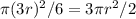 \pi(3r)^2/6=3\pi r^2/2