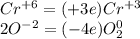 Cr^{+6}=(+3 e)Cr^{+3}\\2O^{-2}=(-4 e)O_2^{0}