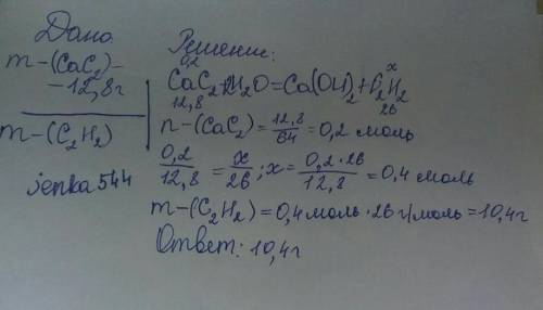 Вычислите массу ацетилена, образующегося из 12,8 г карбида кальция.